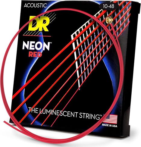 DR Strings Hi-Def NEON Red Coated Lite Acoustic Guitar Strings (10-48) in Saudi Arabia