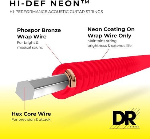 DR Strings Hi-Def NEON Red Coated Lite Acoustic Guitar Strings (10-48) in Saudi Arabia