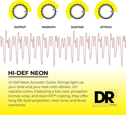 DR Strings Hi-Def NEON Red Coated Lite Acoustic Guitar Strings (10-48) in Saudi Arabia