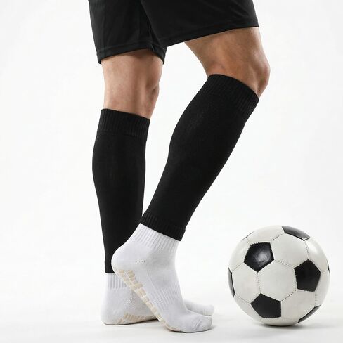 3 Pairs Pre Cut Football Sock Sleeves, 3 Colors Shin Guard Sleeves, Soft Breathable Soccer Sock, Elastic Leg Sleeve for Men Women Soccer Basketball Running Cycling in Saudi Arabia