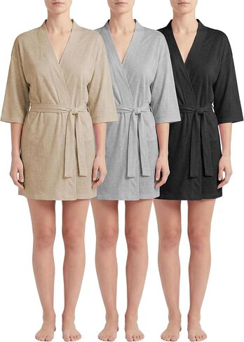 Women's Kimono Robes (3 -Pack) Lightweight Bath Robe/Soft Sleepwear V-Neck Ladies Nightwear - Coverup in Kuwait