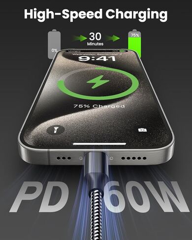 USB C to USB C Cable, 3 Pack 10FT 60W Type C Nylon Braided Charger Cord Fast Charging for iPhone 17 16 15 Series iPad MacBook CarPlay and More (Black) in Kuwait