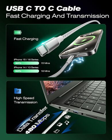كابل SwaggWood USB C إلى USB C، 5 حزم [3/3/6/6/10FT] كابل شحن سريع USBC بقدرة 60 وات من النايلون المضفر من النوع C لآيفون 17/16/iPad Pro/MacBook Air والمزيد in Kuwait