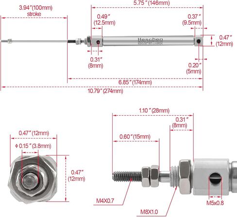 Heschen Stainless Steel Slim Air Pneumatic Cylinder, CDJ2B 10-100, M5 Port, 10mm Bore, 100mm Stroke, Double Acting Single Rod in Saudi Arabia