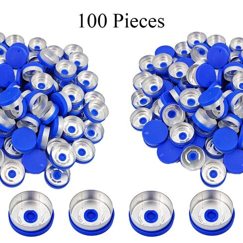 أغطية قلاب زرقاء مقاس 20 مم، 100 قطعة من سدادات قارورة بلاستيكية من الألومنيوم من النوع المسيل للدموع بالكامل، أختام قارورة خالية من اللدغات، أغطية أغطية بلاستيكية من الألومنيوم لقوارير زجاجية، زجاجات مجففة بالتجميد in Kuwait