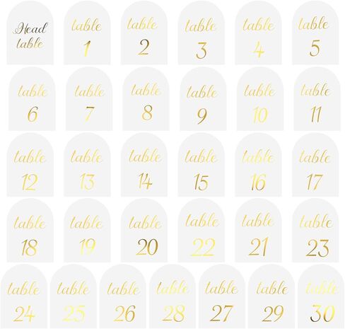 أرقام طاولة مقوسة 1-30 مع بطاقة رأس، بطاقات أرقام طاولة ورقية مقاس 5 × 7 بوصة، منقوشة برقائق ذهبية على الوجهين، مثالية لحفلات الزفاف وحفلات الذكرى السنوية، بدون حاملات in Kuwait