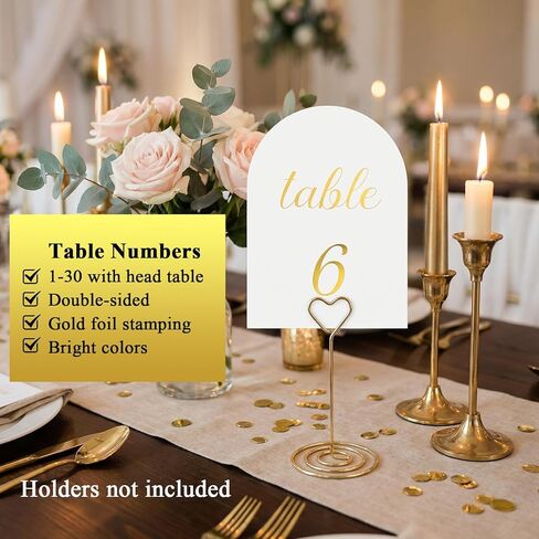 أرقام طاولة مقوسة 1-30 مع بطاقة رأس، بطاقات أرقام طاولة ورقية مقاس 5 × 7 بوصة، منقوشة برقائق ذهبية على الوجهين، مثالية لحفلات الزفاف وحفلات الذكرى السنوية، بدون حاملات in Kuwait