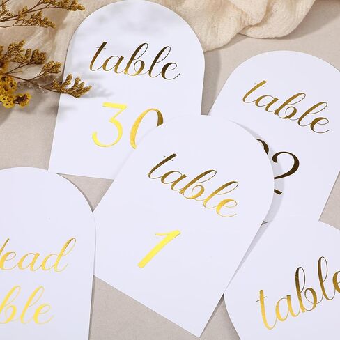 أرقام طاولة مقوسة 1-30 مع بطاقة رأس، بطاقات أرقام طاولة ورقية مقاس 5 × 7 بوصة، منقوشة برقائق ذهبية على الوجهين، مثالية لحفلات الزفاف وحفلات الذكرى السنوية، بدون حاملات in Kuwait