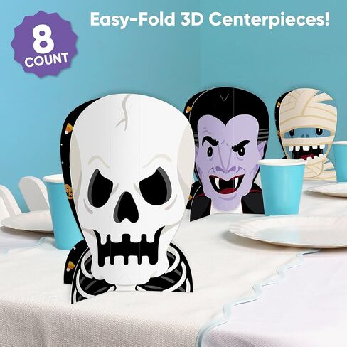 Big Dot of Happiness 3D Halloween Monsters Centerpiece Table Decorations, Freestanding Halloween Party Decor, Skeleton, Dracula, Frankenstein, and Mummy Party Centerpieces - 8 Count in Saudi Arabia