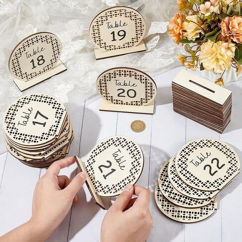 25 مجموعة من علامات أرقام طاولة الزفاف الخشبية من PH PandaHall، أرقام الطاولة 1-25 لوحة أرقام خشبية من جانب واحد مع قاعدة لحفلات الزفاف وأعياد الميلاد، مستديرة من الروطان مقاس 4.1 × 4.2 بوصة in Saudi Arabia