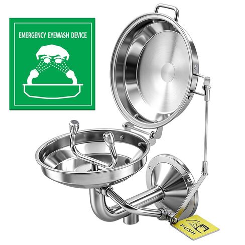 LEIFIDE Emergency Eye Wash Station with Cover and Sign Wall Mount First Aid Eyewash Station Stainless Steel Plumbing Eye Washing Unit with Dual Spray for Lab, Factory, Office, NPT Threaded in Saudi Arabia