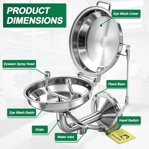 LEIFIDE Emergency Eye Wash Station with Cover and Sign Wall Mount First Aid Eyewash Station Stainless Steel Plumbing Eye Washing Unit with Dual Spray for Lab, Factory, Office, NPT Threaded in Saudi Arabia