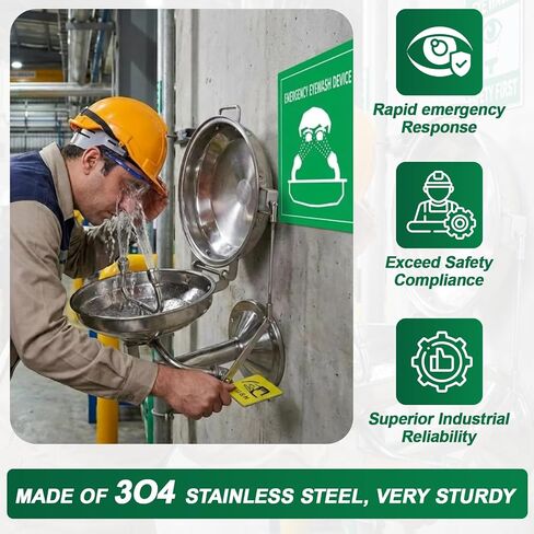LEIFIDE Emergency Eye Wash Station with Cover and Sign Wall Mount First Aid Eyewash Station Stainless Steel Plumbing Eye Washing Unit with Dual Spray for Lab, Factory, Office, NPT Threaded in Saudi Arabia