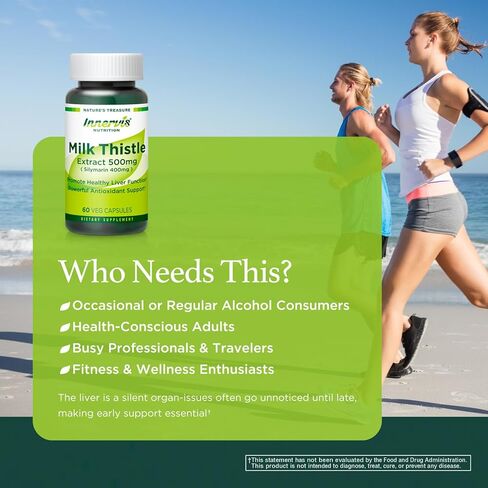 High Potency Silymarin 400mg Milk Thistle Extract 500mg for Optimal Liver Health & Detox Antioxidant Support | 60 Vegan Capsules – Innervis Nutrition in Kuwait