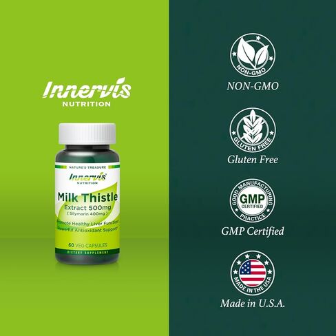 High Potency Silymarin 400mg Milk Thistle Extract 500mg for Optimal Liver Health & Detox Antioxidant Support | 60 Vegan Capsules – Innervis Nutrition in Kuwait