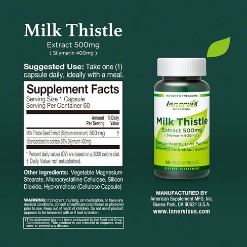 High Potency Silymarin 400mg Milk Thistle Extract 500mg for Optimal Liver Health & Detox Antioxidant Support | 60 Vegan Capsules – Innervis Nutrition in Kuwait