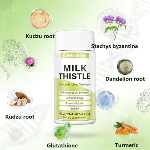مستخلص شوك الحليب 80% كبسولات سيليمارين، 300 مجم شوك الحليب للتخلص من سموم الكبد ودعم الجهاز الهضمي، مضاد للأكسدة لتنظيف الكبد، 90 كبسولة in Kuwait