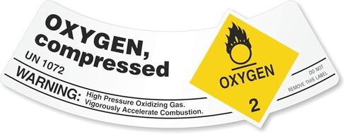 SmartSign Oxygen - Compressed Pack of 25 Gas Cylinder Shoulder Labels | 2" x 5.25" Vinyl, Made in USA in Kuwait