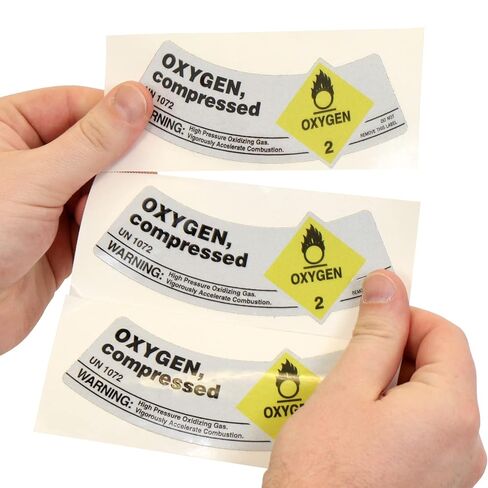 SmartSign Oxygen - Compressed Pack of 25 Gas Cylinder Shoulder Labels | 2" x 5.25" Vinyl, Made in USA in Kuwait