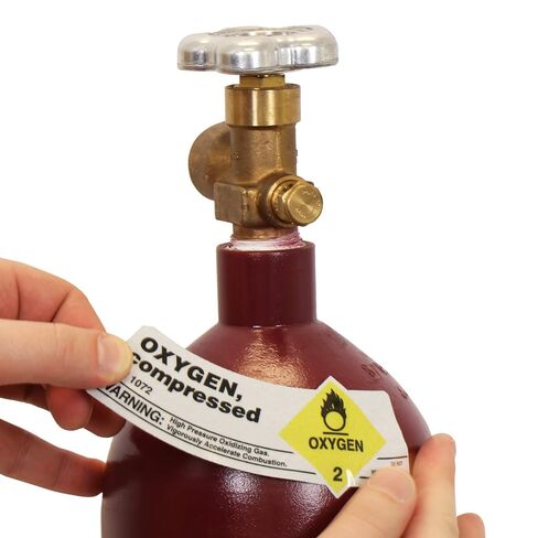 SmartSign Oxygen - Compressed Pack of 25 Gas Cylinder Shoulder Labels | 2" x 5.25" Vinyl, Made in USA in Kuwait