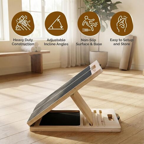 Portable Wooden Slant Board for Calf Stretching with Resistance Bands, Adjustable 300 Lbs Weight Capacity Incline Board for Calf Stretcher, Calf Stretch Board for Knees Ankle Heel Feet Leg in Saudi Arabia