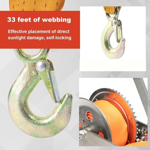 Boat Trailer Winch Hand with Boat Winch Strap,2500lbs Heavy Duty Hook with 33ft Polyester Strap Hand Crank Winch, Boat Winches for Trailers,2-Way Ratchet 4:1 GEA in Saudi Arabia