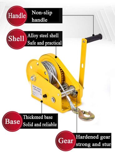 Hand Winch with Two-Way Self-Locking Ratchet - Heavy Duty Hand Winch for Boat Trailer, Portable Household Crane - Manual Winch with Cable and Hook for Outdoor Use in Saudi Arabia