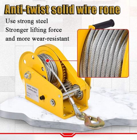 Hand Winch with Two-Way Self-Locking Ratchet - Heavy Duty Hand Winch for Boat Trailer, Portable Household Crane - Manual Winch with Cable and Hook for Outdoor Use in Saudi Arabia