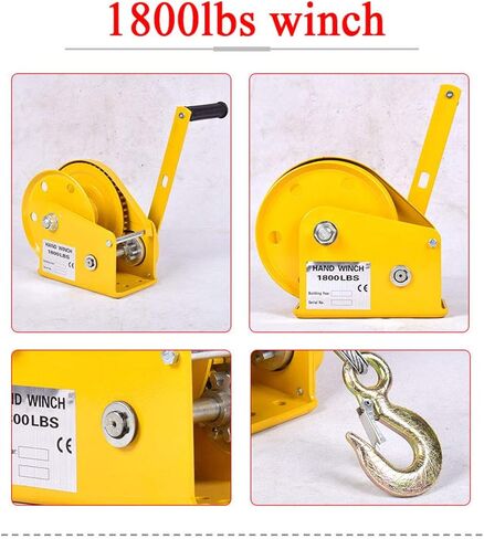 Hand Winch with Two-Way Self-Locking Ratchet - Heavy Duty Hand Winch for Boat Trailer, Portable Household Crane - Manual Winch with Cable and Hook for Outdoor Use in Saudi Arabia