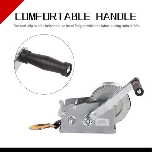 Boat Trailer Winch Hand Winch 2500lbs Heavy Duty Hand Crank Winch with 23ft Polyester Strap, Manual Operated Ratchet ATV UTV Boat Trailer Marine in Saudi Arabia