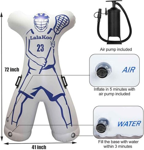 دمية لاكروس لحارس المرمى قابلة للنفخ (الإطار غير متضمن) مدافع لاكروس الدمي مزدوج مطبوع مانع التسديد وتدريب المراوغة، مساعد تدريب متراخي مع مضخة هواء، سهل الحركة in Kuwait
