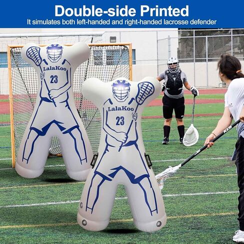 دمية لاكروس لحارس المرمى قابلة للنفخ (الإطار غير متضمن) مدافع لاكروس الدمي مزدوج مطبوع مانع التسديد وتدريب المراوغة، مساعد تدريب متراخي مع مضخة هواء، سهل الحركة in Kuwait
