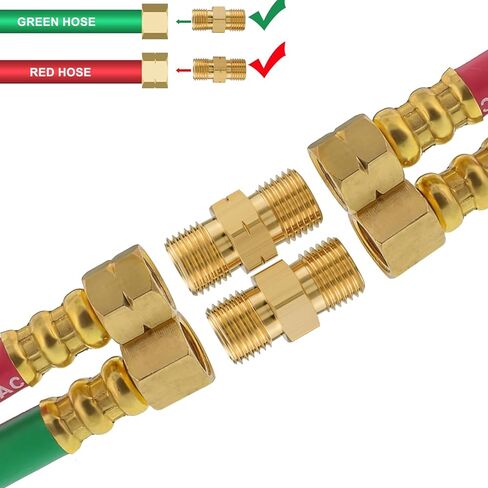 2 Sets Welding Hose Coupler Adapter Set, 9/16"-18 UNF B Size LH & RH, Brass Oxygen Acetylene Connector for 3/16" & 1/4" Twin Hose, Meets CGA Standard in Kuwait