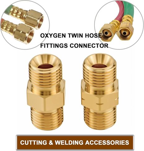 2 Sets Welding Hose Coupler Adapter Set, 9/16"-18 UNF B Size LH & RH, Brass Oxygen Acetylene Connector for 3/16" & 1/4" Twin Hose, Meets CGA Standard in Kuwait