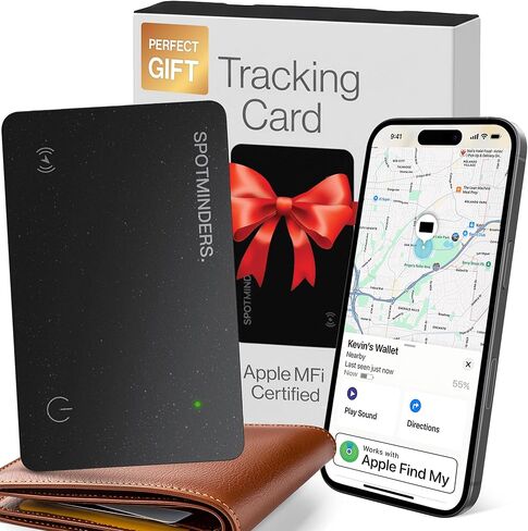 Spotminders Apple MFI معتمد من المحفظة - يعمل مع Apple Find My Tracking Card for Wallet Card Tag القابلة لإعادة الشحن IP68 مقاوم للماء 0.07in in Kuwait