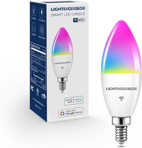 مصابيح إضاءة ذكية من Lightinginside E12 بقدرة 60 وات، تعمل مع Alexa/Google Home/SmartLife، مصابيح إضاءة LED شمعدان 500LM 6W RGBCW، لا تحتاج إلى محور، لمبة بلوتوث WiFi 2.4G، مدرجة في قائمة ETL، 4 قطع in Kuwait