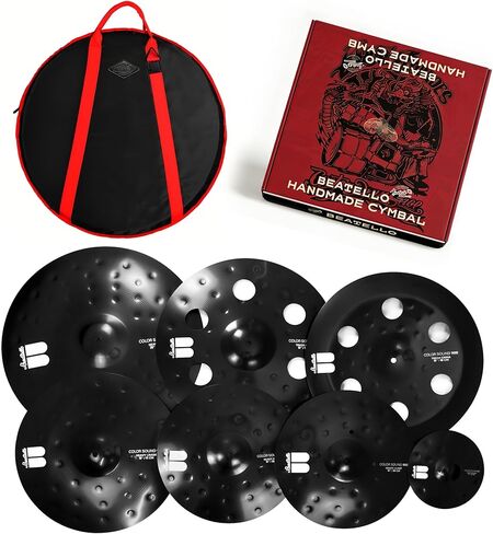 مجموعة الصنج الأسود المكونة من 7 قطع مع حقيبة الحفلة - مجموعة صنج الطبول المصنوعة من السبائك الاحترافية: ركوب 20 بوصة، تحطم مثقوب 18 بوصة، الصين مثقوبة 18 بوصة، تحطم 16 بوصة، قبعات عالية 14 بوصة، دفقة 8 بوصة لقارعي الطبول المحترفين in Kuwait
