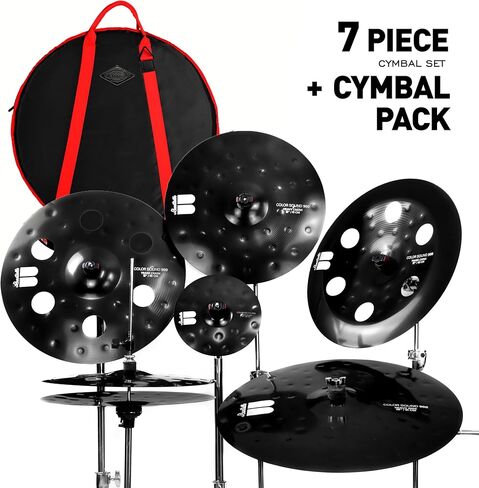 مجموعة الصنج الأسود المكونة من 7 قطع مع حقيبة الحفلة - مجموعة صنج الطبول المصنوعة من السبائك الاحترافية: ركوب 20 بوصة، تحطم مثقوب 18 بوصة، الصين مثقوبة 18 بوصة، تحطم 16 بوصة، قبعات عالية 14 بوصة، دفقة 8 بوصة لقارعي الطبول المحترفين in Kuwait