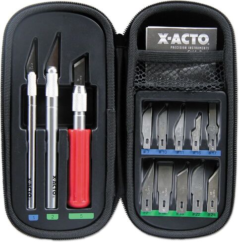 مجموعة السكاكين الأساسية المضغوطة من X-ACTO، تتضمن 3 سكاكين و13 شفرة وحقيبة حمل ناعمة و17 قطعة - أدوات حرفية وقطع in Kuwait