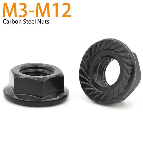 M3 M4 M5 M6 M8 M10 M12 Black Carbon Steel Flange Nut Hexagon Hex Head Pinking Slip Locking Lock(M6 (20pcs)) in Saudi Arabia