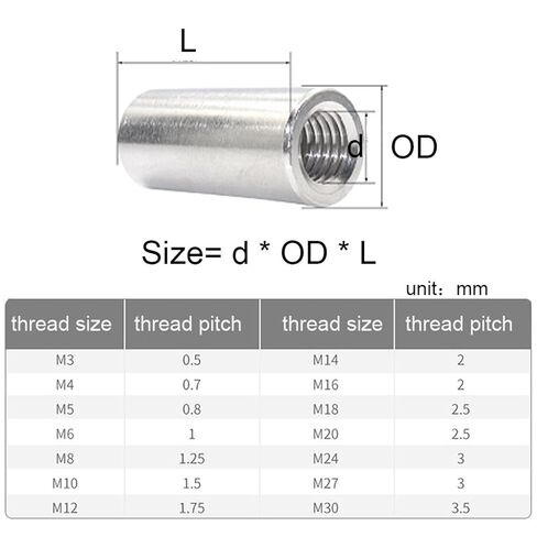 M3 M4 M5 M6 M8 M10 M12 M14 M16 A2 304 Stainless Steel Extend Long Lengthen Round Coupling Connector Joint Sleeve Nut(Length 12mm) in Saudi Arabia