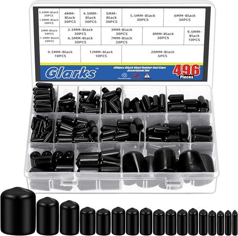 Glarks 496pcs 1.5-20mm/0.06-0.78in 17 Sizes ID Vinyl Rubber End Caps Set, Black Flexible Rubber End Caps, Round Thread Protector Caps, Flexible Bolt Screw Cover Caps for Metal Tubing Rod Bolt in Saudi Arabia