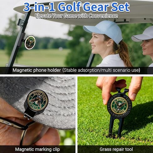 Magnetic Golf Cart Phone Holder Gift Set with Divot Repair Tool and Magnetic Hat Clip, Strong Locking Mount for Golf Cart Rails, Stable Anti-Slip Design for Rounds, Perfect Golf Accessories Gift in Saudi Arabia