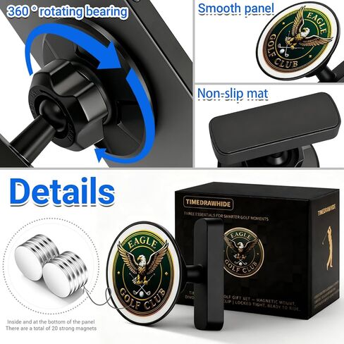 Magnetic Golf Cart Phone Holder Gift Set with Divot Repair Tool and Magnetic Hat Clip, Strong Locking Mount for Golf Cart Rails, Stable Anti-Slip Design for Rounds, Perfect Golf Accessories Gift in Saudi Arabia