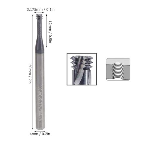 Thread Milling Cutter 3 Tooth, Metric 60° Tungsten Steel CNC Hand Tool, M4x0.7xD4x50, Fully Ground Arc Blade for Aluminum, Copper, Stainless Steel, Alloy Steel, with High Wear Resi in Kuwait