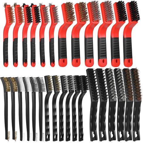 Kifmurase 30Pcs Wire Brushes for Cleaning Rust, Wire Cleaning Brush Set, Stainless Steel/Brass/Nylon Bristles, Metal Brush with Curved Handle Grip, Grip Paint Remover for Rust, Drill, Scrub in Saudi Arabia