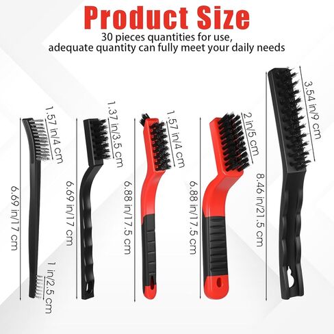 Kifmurase 30Pcs Wire Brushes for Cleaning Rust, Wire Cleaning Brush Set, Stainless Steel/Brass/Nylon Bristles, Metal Brush with Curved Handle Grip, Grip Paint Remover for Rust, Drill, Scrub in Saudi Arabia