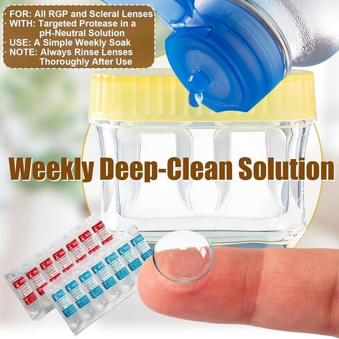 عبوتان من علبة إزالة البروتين للعدسات اللاصقة الصلبة، غسالة العدسات اللاصقة للتنظيف العميق، محلول تنظيف العدسات اللاصقة كل أسبوعين، حقيبة تخزين ذات سعة كبيرة تزيل البروتين (فقط للصلبة) in Kuwait