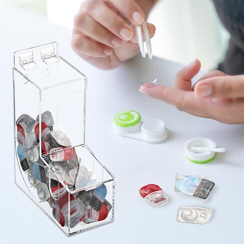 منظم تخزين العدسات اللاصقة اليومية من الأكريليك، صندوق تخزين معلق شفاف، موزع قائم بذاته مثبت على الحائط مع غطاء لعلب الغسيل، مجفف كرة الحلوى in Kuwait