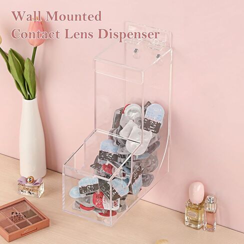 منظم تخزين العدسات اللاصقة اليومية من الأكريليك، صندوق تخزين معلق شفاف، موزع قائم بذاته مثبت على الحائط مع غطاء لعلب الغسيل، مجفف كرة الحلوى in Kuwait